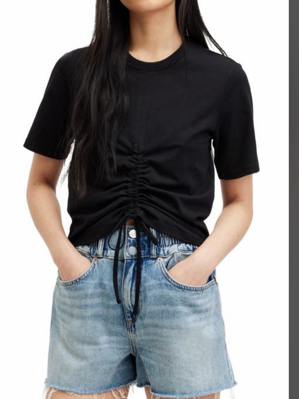 Allsaints Gia Ruched Tee - 100% cotton - Size 6 - Black - NWT